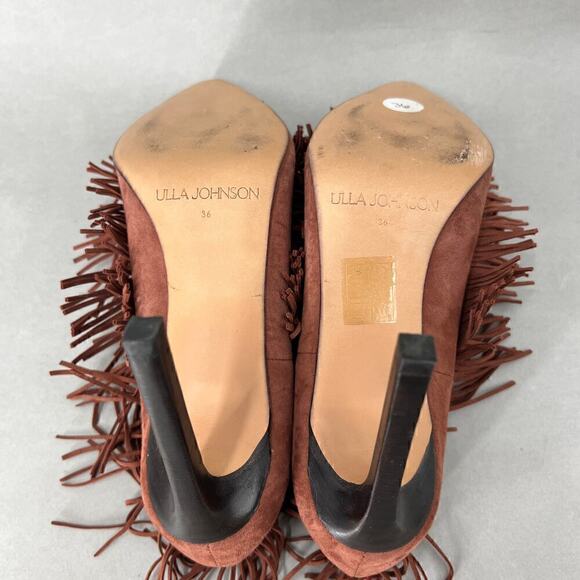 B37 Ulla Johnson Inez Fringe High Heel Womens 6 Boho Maximalism Western Chic - Picture 9 of 13